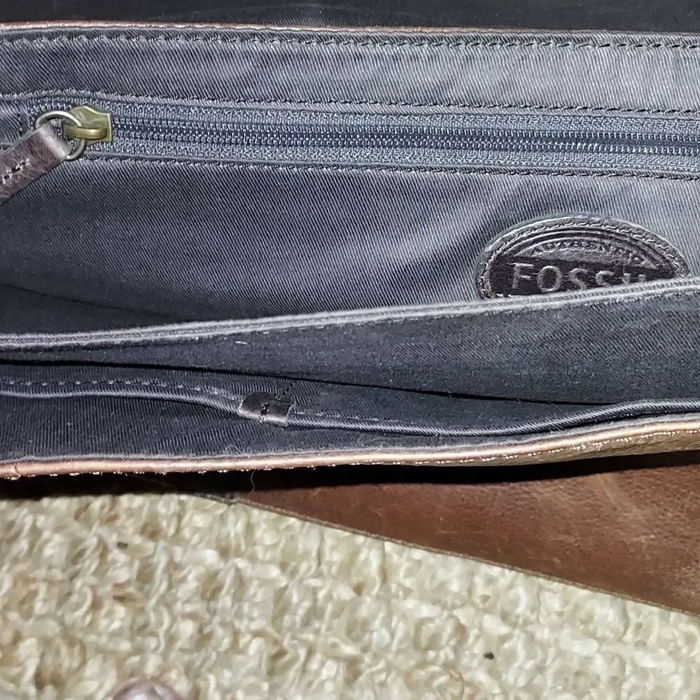Vintage Fossil Leather Crossbody Messenger Laptop Bag